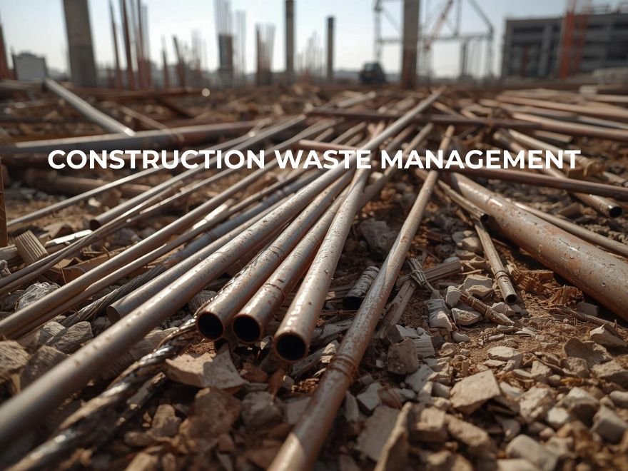 Construction scrap collection of steel rebar and scaffolding in Lusail Qatar.