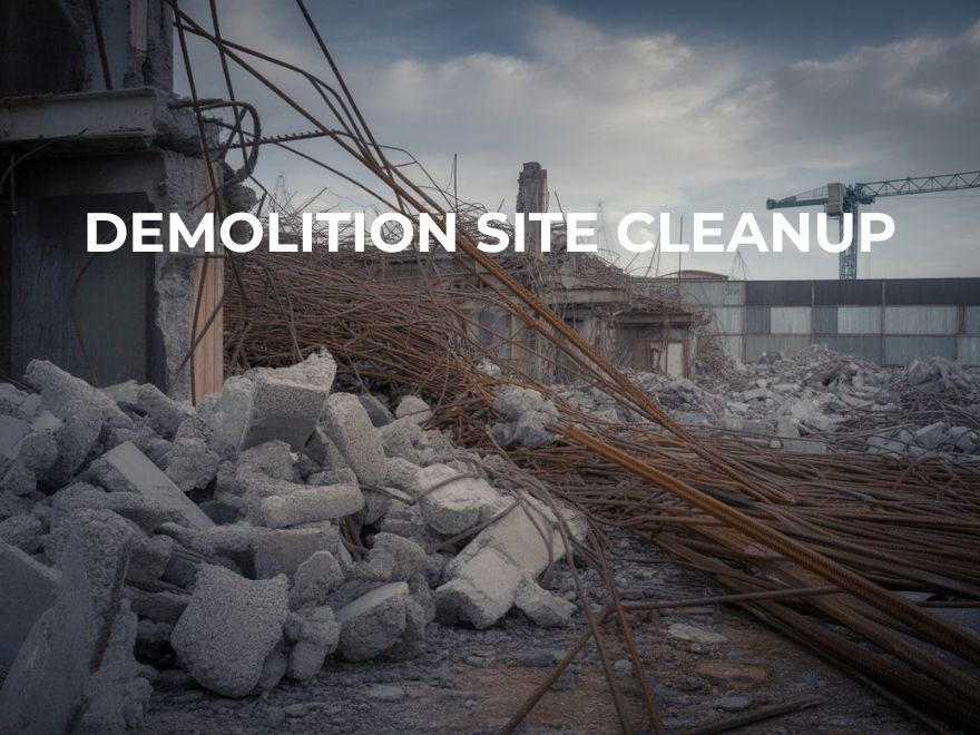 Site scrap clearance of twisted steel and metal after demolition in Qatar.