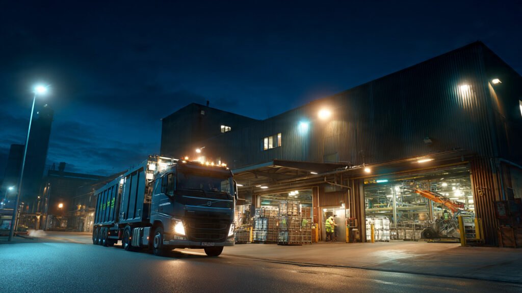 Night shift industrial scrap removal in Qatar at a manufacturing plant to ensure zero production disruption